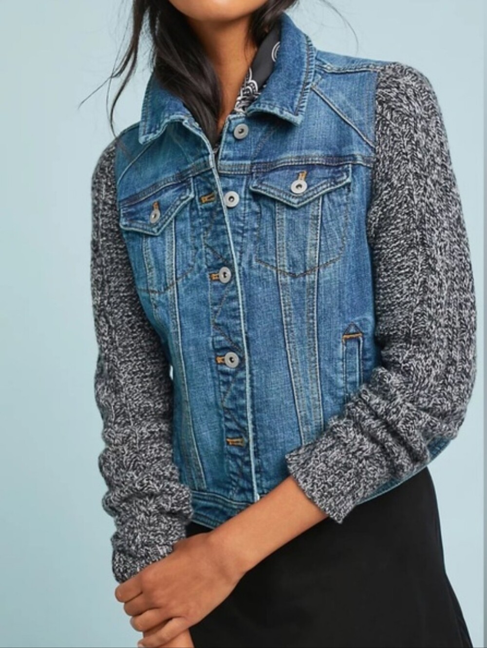 Pilcro And The Letterpress By Anthropology Denim Sweater Jacket Gray Blue Sz M